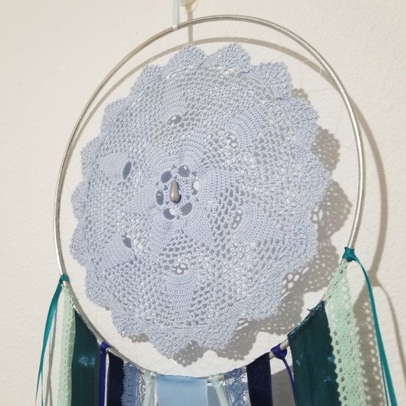 🌸 Medium One-of-a-kind Unique Handmade Blue Boho Dream Catcher Wall Home Decor - Picture 2 of 4